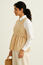 Honey Gingham Layered Peplum Top