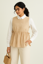 Honey Gingham Layered Peplum Top