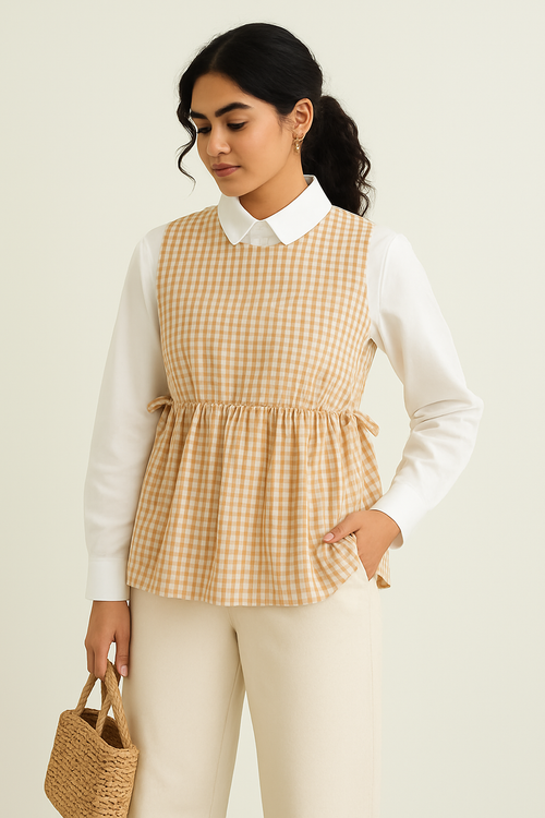 Honey Gingham Layered Peplum Top