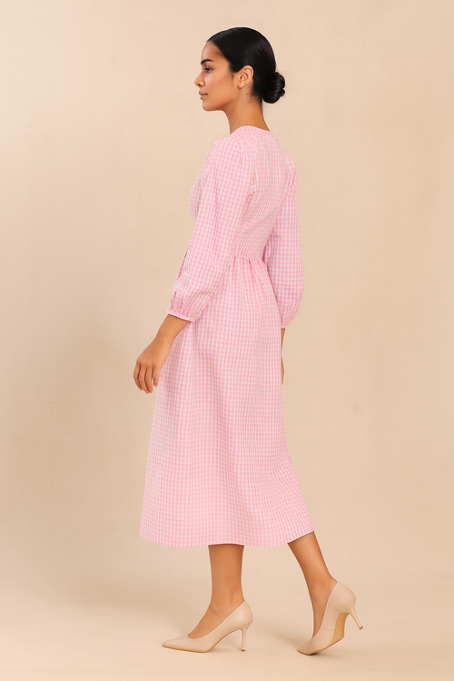 Au Vie Pink & White Gingham Dress – Women’s Summer Fashion Dubai & Qatar