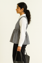 Monochrome Gingham Layered Peplum Top