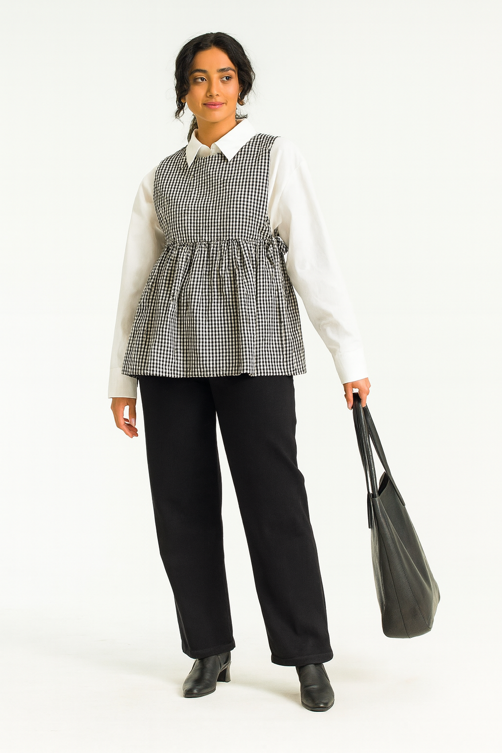Monochrome Gingham Layered Peplum Top
